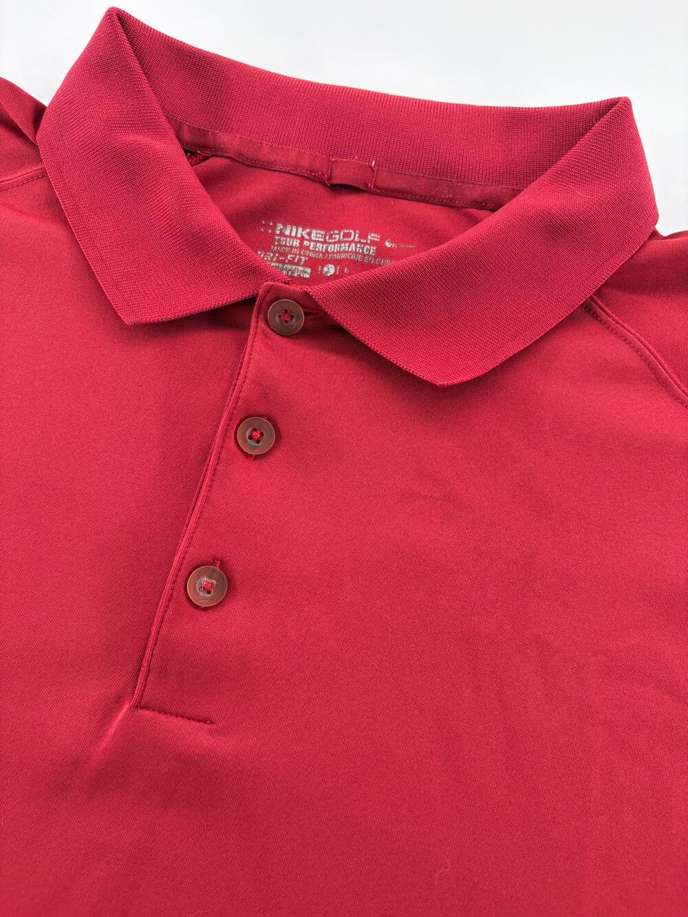 Nike Golf Tour Performance Dri-FIT Polo Men’s L Red Raglan Swoosh Sleeve